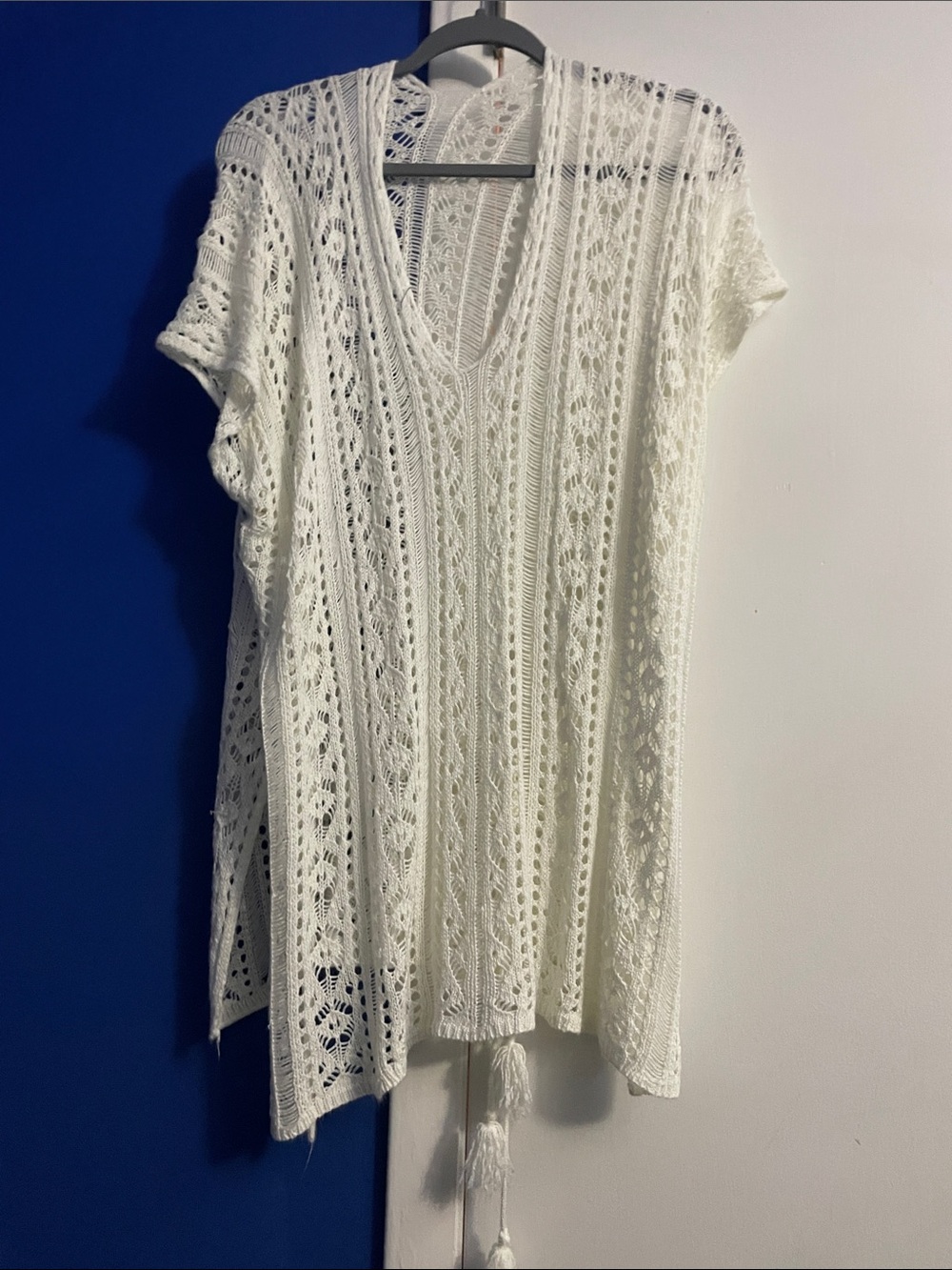 Source Unknown White Crochet V-Neck Swim Cover-Up